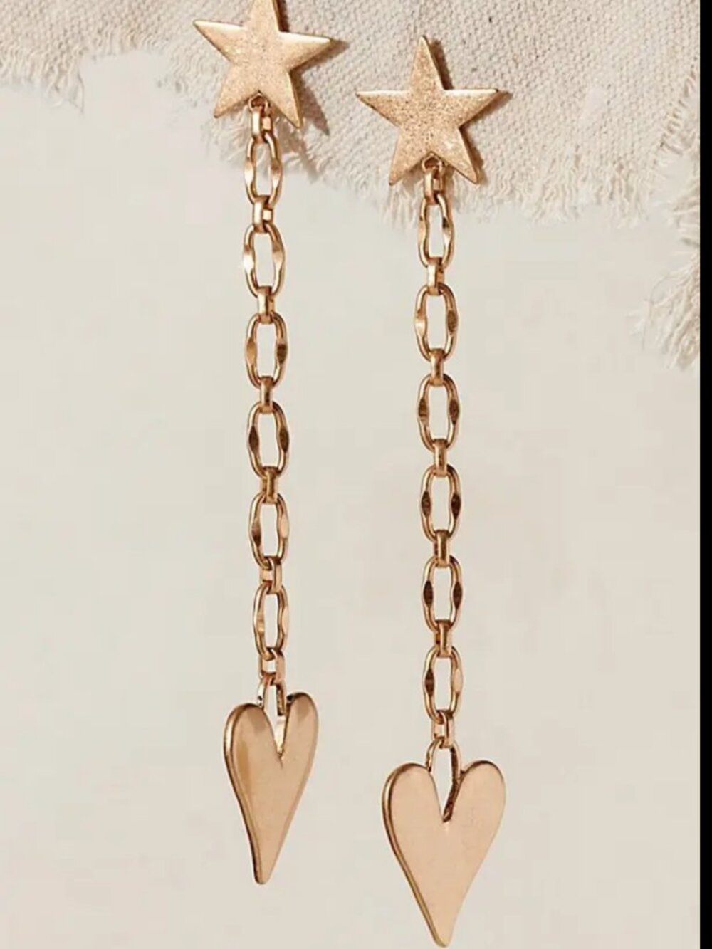 Free People Gold Star & Heart Drop Chain Earrings